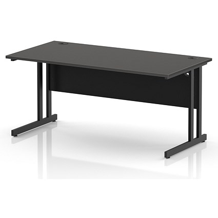 Impulse 1600mm Rectangular Desk, Black Cantilever Leg and Modesty Panel, Carbon Grey