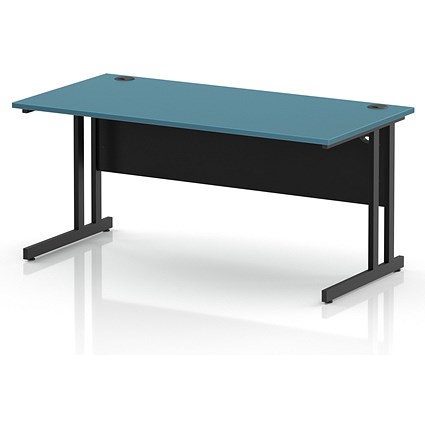 Impulse 1600mm Rectangular Desk, Black Cantilever Leg and Modesty Panel, Dark Teal