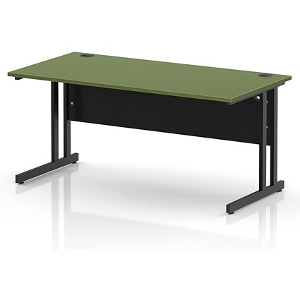 Impulse 1600mm Rectangular Desk, Black Cantilever Leg and Modesty Panel, Moss Green