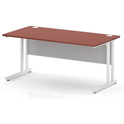 Impulse 1600mm Rectangular Desk, White Cantilever Leg and Modesty Panel, Brick Red