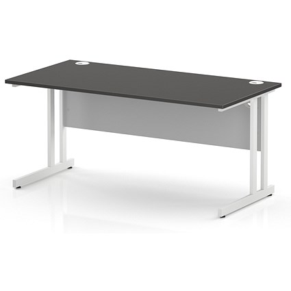 Impulse 1600mm Rectangular Desk, White Cantilever Leg and Modesty Panel, Carbon Grey