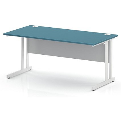 Impulse 1600mm Rectangular Desk, White Cantilever Leg and Modesty Panel, Dark Teal