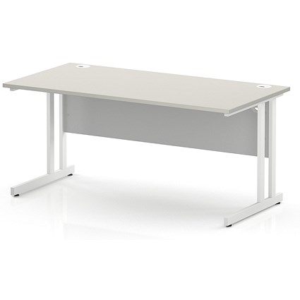 Impulse 1600mm Rectangular Desk, White Cantilever Leg and Modesty Panel, Dove Grey