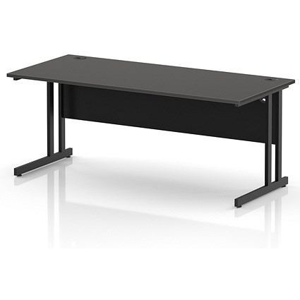Impulse 1800mm Rectangular Desk, Black Cantilever Leg and Modesty Panel, Carbon Grey
