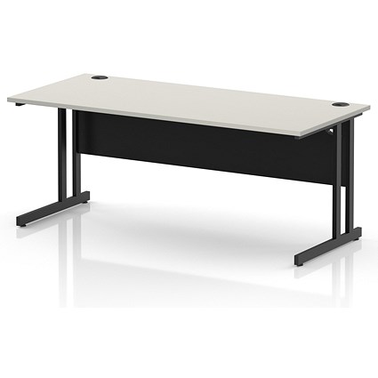 Impulse 1800mm Rectangular Desk, Black Cantilever Leg and Modesty Panel, Dove Grey