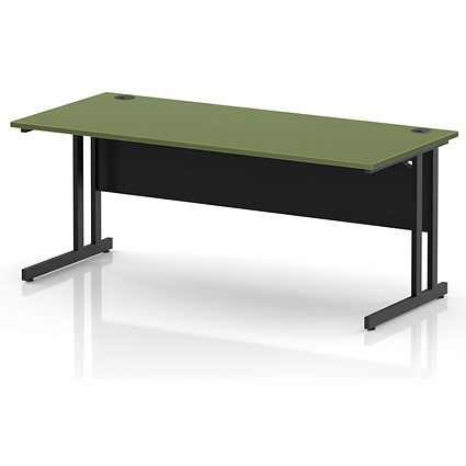 Impulse 1800mm Rectangular Desk, Black Cantilever Leg and Modesty Panel, Moss Green