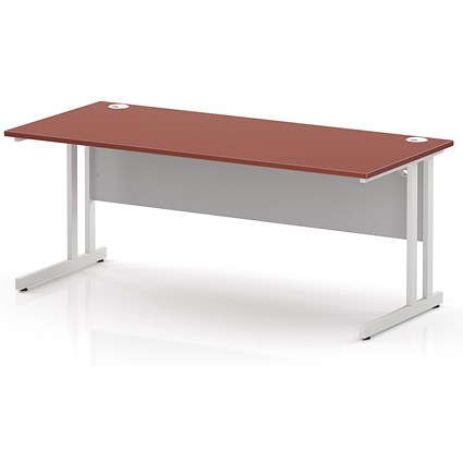 Impulse 1800mm Rectangular Desk, White Cantilever Leg and Modesty Panel, Brick Red