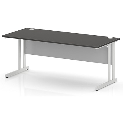 Impulse 1800mm Rectangular Desk, White Cantilever Leg and Modesty Panel, Carbon Grey