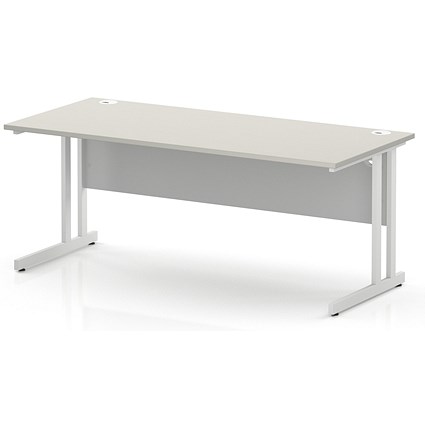 Impulse 1800mm Rectangular Desk, White Cantilever Leg and Modesty Panel, Dove Grey