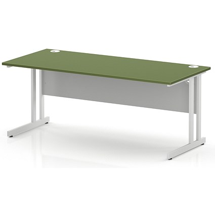Impulse 1800mm Rectangular Desk, White Cantilever Leg and Modesty Panel, Moss Green