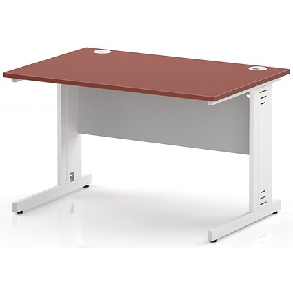 Impulse 1200mm Rectangular Desk, White Cable Managed Leg and Modesty Panel, Brick Red