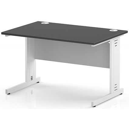 Impulse 1200mm Rectangular Desk, White Cable Managed Leg and Modesty Panel, Carbon Grey
