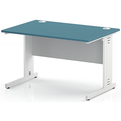 Impulse 1200mm Rectangular Desk, White Cable Managed Leg and Modesty Panel, Dark Teal