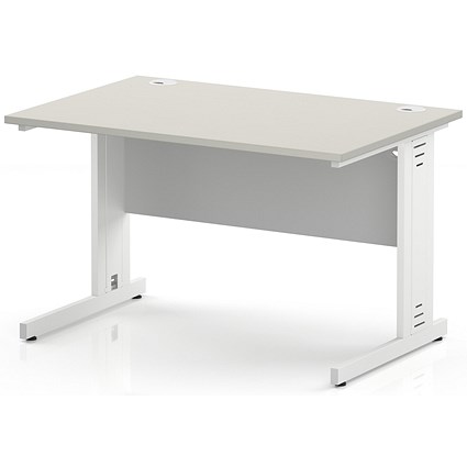 Impulse 1200mm Rectangular Desk, White Cable Managed Leg and Modesty Panel, Dove Grey