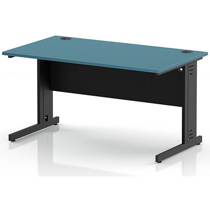 Impulse 1400mm Rectangular Desk, Black Cable Managed Leg and Modesty Panel, Dark Teal