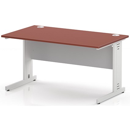 Impulse 1400mm Rectangular Desk, White Cable Managed Leg and Modesty Panel, Brick Red