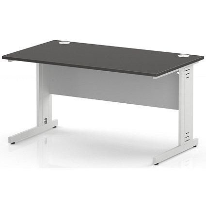 Impulse 1400mm Rectangular Desk, White Cable Managed Leg and Modesty Panel, Carbon Grey