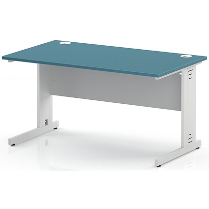 Impulse 1400mm Rectangular Desk, White Cable Managed Leg and Modesty Panel, Dark Teal