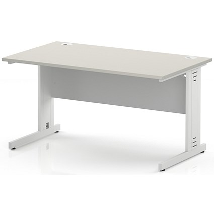 Impulse 1400mm Rectangular Desk, White Cable Managed Leg and Modesty Panel, Dove Grey