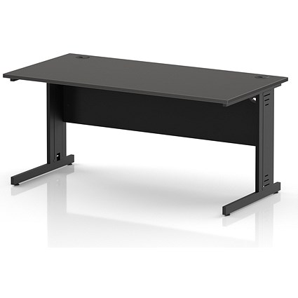 Impulse 1600mm Rectangular Desk, Black Cable Managed Leg and Modesty Panel, Carbon Grey