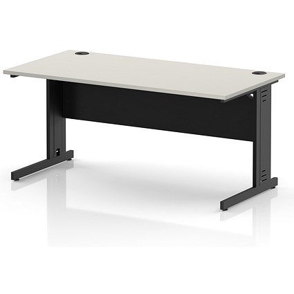 Impulse 1600mm Rectangular Desk, Black Cable Managed Leg and Modesty Panel, Dove Grey