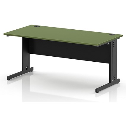 Impulse 1600mm Rectangular Desk, Black Cable Managed Leg and Modesty Panel, Moss Green