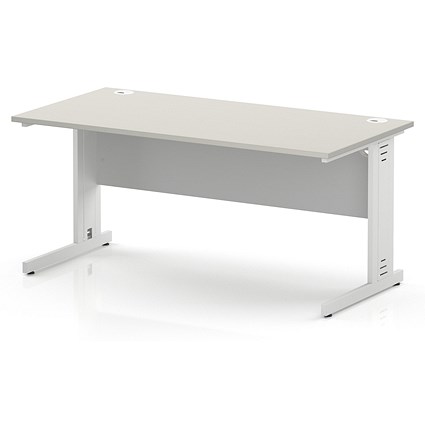 Impulse 1600mm Rectangular Desk, White Cable Managed Leg and Modesty Panel, Dove Grey