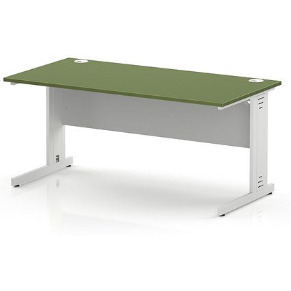 Impulse 1600mm Rectangular Desk, White Cable Managed Leg and Modesty Panel, Moss Green