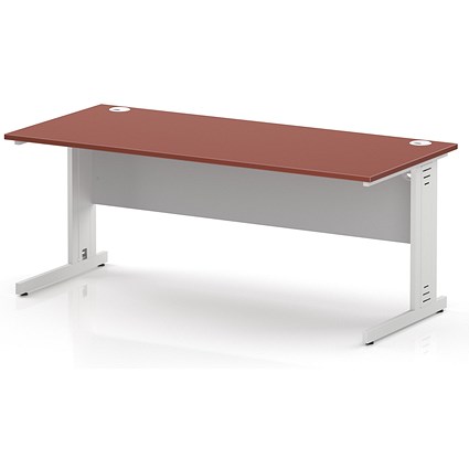Impulse 1800mm Rectangular Desk, White Cable Managed Leg and Modesty Panel, Brick Red