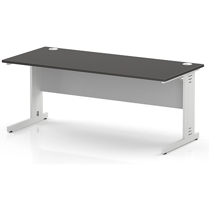 Impulse 1800mm Rectangular Desk, White Cable Managed Leg and Modesty Panel, Carbon Grey