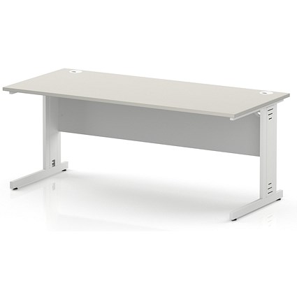 Impulse 1800mm Rectangular Desk, White Cable Managed Leg and Modesty Panel, Dove Grey