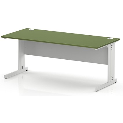 Impulse 1800mm Rectangular Desk, White Cable Managed Leg and Modesty Panel, Moss Green