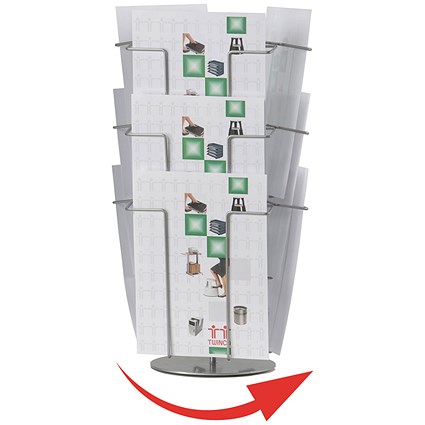 Twinco Revolving Tabletop Literature Display, 9 Compartments, A4, Silver