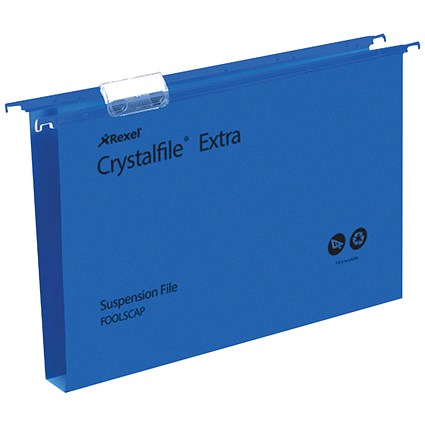 Rexel Crystalfile Extra Polypropylene Suspension Files, Square Base, Foolscap, Blue, Pack of 25 Rexel Crystalfile Extra Polypropylene Suspension Files, Square Base, Foolscap, Blue, Pack of 25