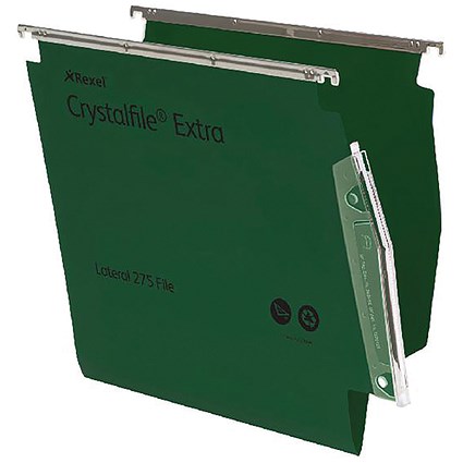 Rexel Crystalfile Extra Polypropylene Lateral Suspension Files, Plastic, 275mm Width, 15mm V Base, Green, Pack of 25 Rexel Crystalfile Extra Polypropylene Lateral Suspension Files, Plastic, 275mm Width, 15mm V Base, Green, Pack of 25