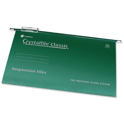 Rexel CrystalFiles Classic Suspension Files, V Base, 15mm Capacity, A4, Green, Pack of 50