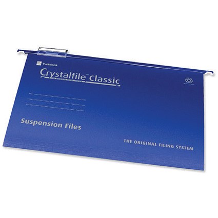 Rexel CrystalFiles Classic Suspension Files, V Base, 15mm Capacity, A4, Blue, Pack of 50