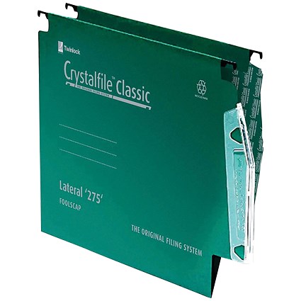 Rexel CrystalFile Classic Lateral Files, 275mm Width, 15mm V Base, Green, Pack of 50