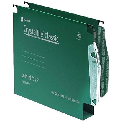 Rexel Crystalfile Classic Manilla Lateral Suspension Files, 275mm Width, 30mm Square Base, Green, Pack of 50 Rexel Crystalfile Classic Manilla Lateral Suspension Files, 275mm Width, 30mm Square Base, Green, Pack of 50