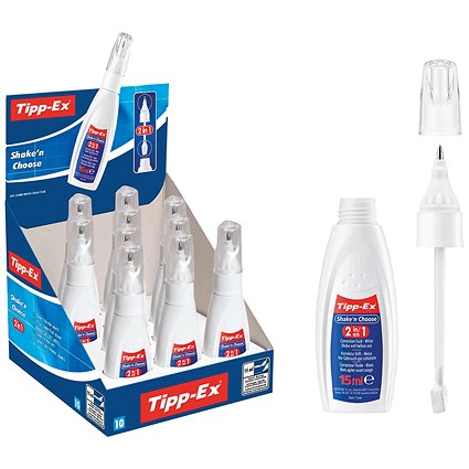 Tippex Shake and Choose Correction Fluid, 15ml, Pack of 10