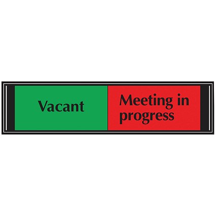 Vacant/Meeting In Progress Self Adhesive Sliding Sign, 225x52mm, Black on Red and Green