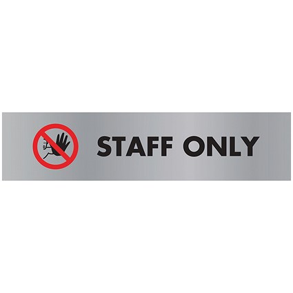 Stewart Superior Seco Brushed Aluminium Effect Staff Only Acrylic Sign, 190x45mm, Red and Black on Silver