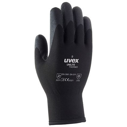 Uvex Unilite Thermo Gloves, Black, Size 7, Pack of 10