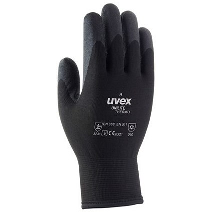 Uvex Unilite Thermo Gloves, Black, Size 8, Pack of 10