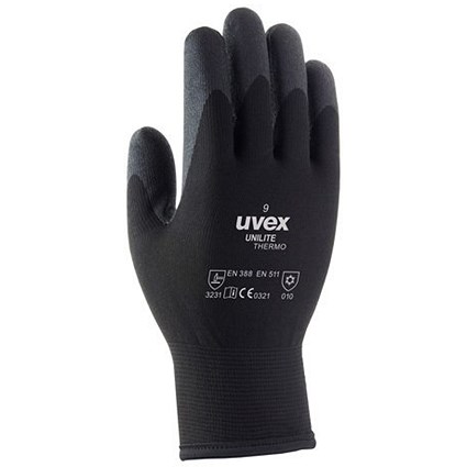 Uvex Unilite Thermo Gloves, Black, Size 10, Pack of 10 Uvex Unilite Thermo Gloves, Black, Size 10, Pack of 10