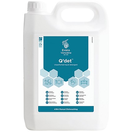 Evans Qdet Unperfumed Detergent Glassware/Optics 5L Pack of 2