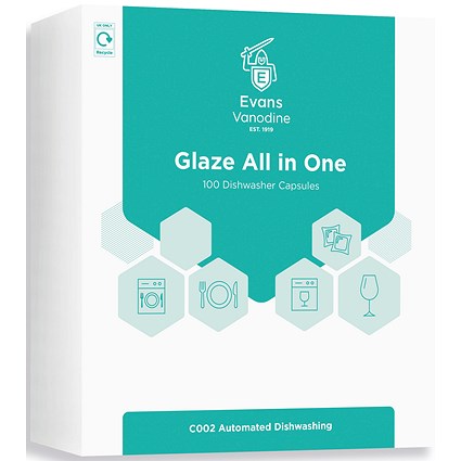 Evans Glaze All in One Dishwasher Capsules, 100 Tablets, Pack of 5 Evans Glaze All in One Dishwasher Capsules, 100 Tablets, Pack of 5