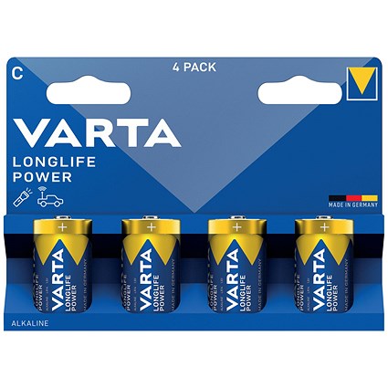 Varta Longlife Power C 1.5V Alkaline Batteries, Pack of 4 Varta Longlife Power C 1.5V Alkaline Batteries, Pack of 4