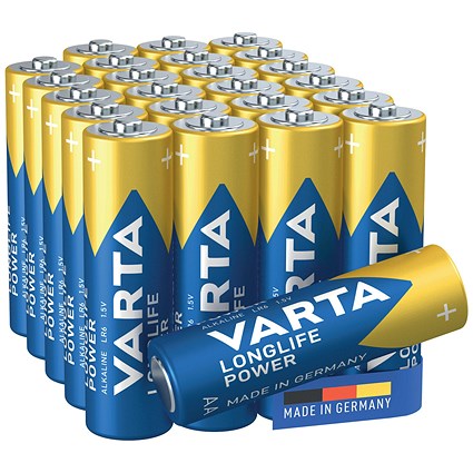 Varta Longlife Power AA 1.5V Alkaline Batteries, Pack of 24 Varta Longlife Power AA 1.5V Alkaline Batteries, Pack of 24