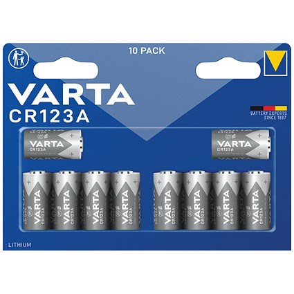 Varta Lithium Battery CR123A/CR17345 3V Cylindrical, Pack of 10